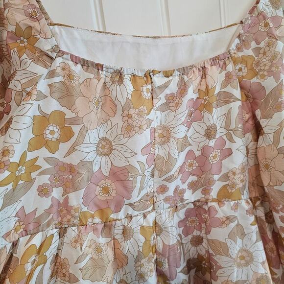 Floral Neutral Dress Womens Size XL Beige Babydoll Puff Sleeve Boho Y2K Peasant - Picture 6 of 10